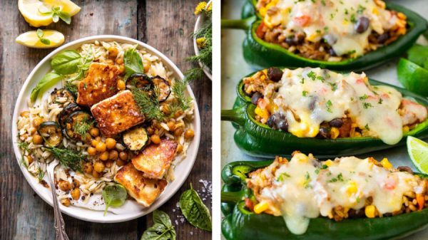 Weekly meal plan ideas: 5 dinners featuring summer veggies, like this Orzo dish at Halfbaked Harvest and stuffed peppers at Dinner at the Zoo